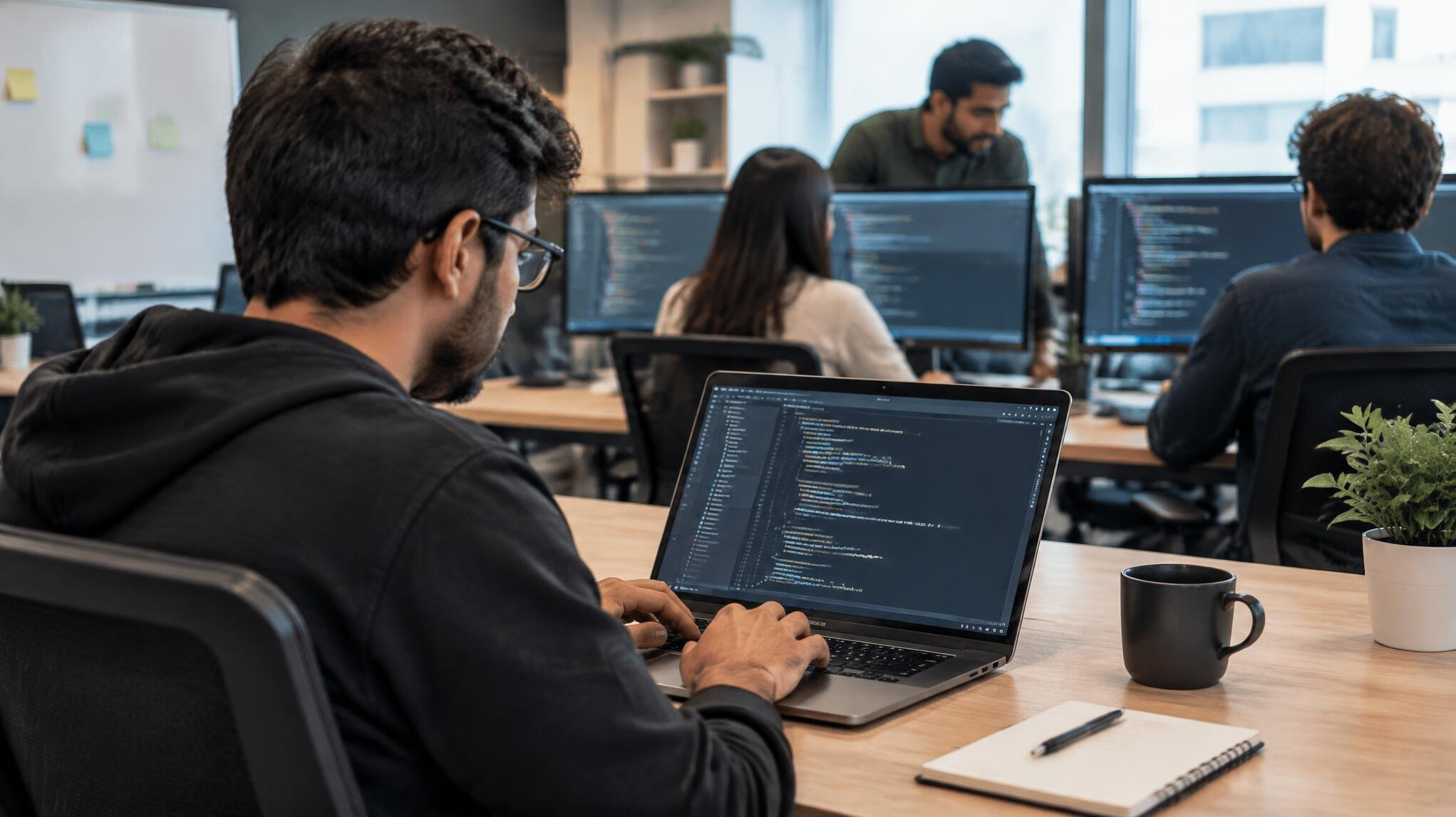 programmer coding at desk